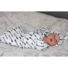Load image into Gallery viewer, Black Arrow Swaddle + Hat Set
